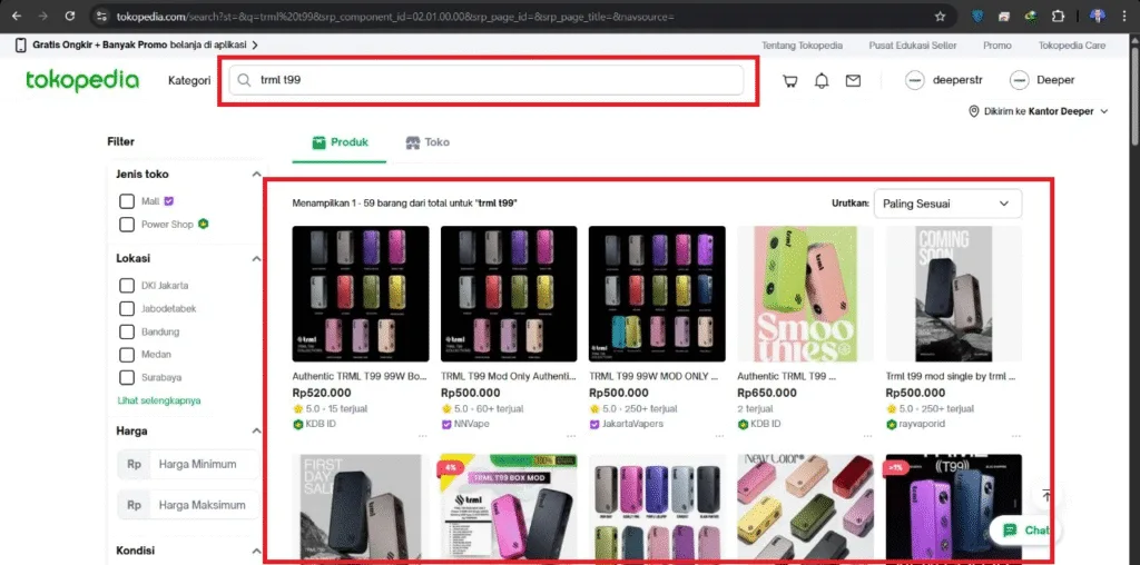 Hasil pencarian trml t99 di tokopedia