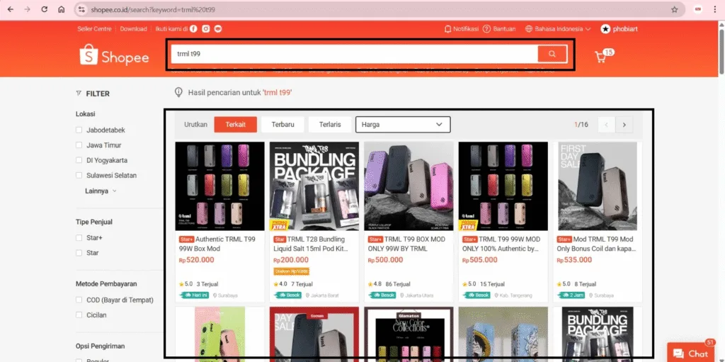 hasil pencarian liquid di shopee