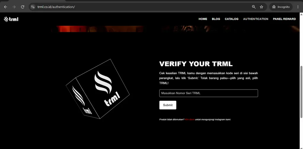cek batch trml atau kode seri device di halaman authentication